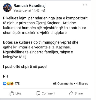 Postimi i korrigjuar i Haradinaj